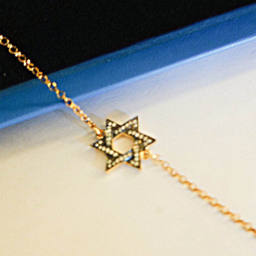 NEW 18K Gold Plated Sterling Silver  Zircon Crystal Star of David Bracelet Italy